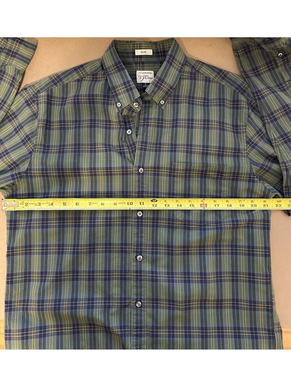 J Crew Men Slim Fit Button Down Green Plaid Long Sleeve Shirt size L - Picture 4 of 7